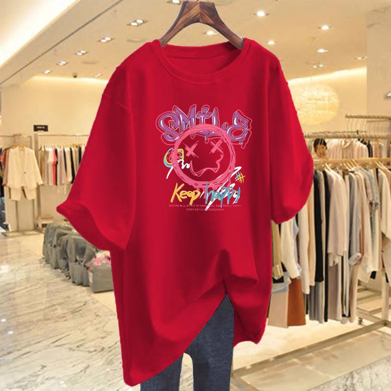Women's Japanese Graffiti Print Loose Summer T-shirt - Short Sleeve, Versatile, Casual Style
