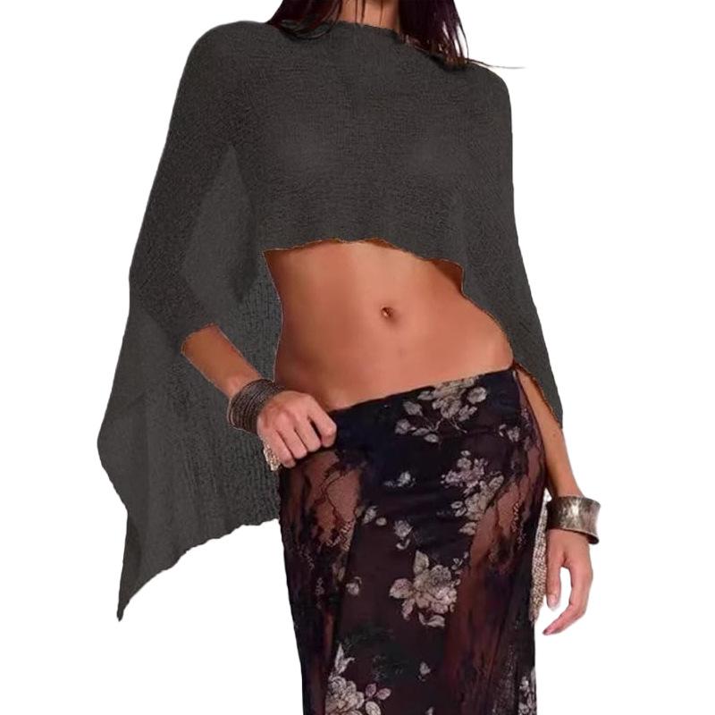 Leichter durchsichtiger Strickschal für Damen - Häkel-Netz Fledermausärmel Pullover Überwurf Strand Wickeltuch