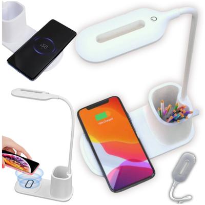 Chargeur inductif, lampe de bureau LED, récipient blanc, câble, réglable