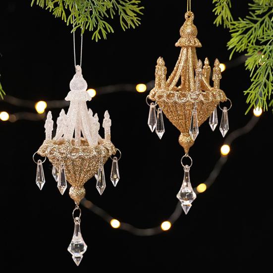 Glitter Chandelier Ornament 7 Inch Sparkling Acrylic Chandelier Christmas Tree Ornaments with Faux Crystal for Trees Doors Holiday Home Decor