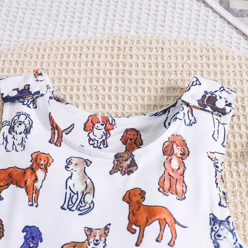 Infant Baby Cute Puppy Kitten Graffiti Pattern Bodysuit Casual Comfortable Sleeveless Jumpsuit