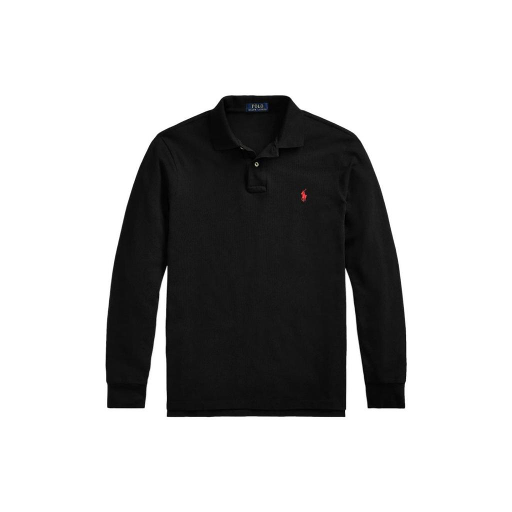 Polo Ralph Lauren Solid Logo Embroidered Long Sleeve Polo Shirt Men Tops Black MNPOKNI16820362-001