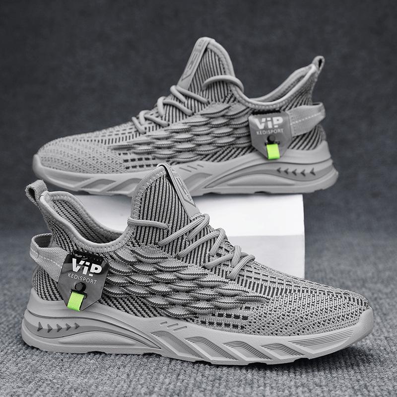 Shoes, sneakers, running shoes, breathable fly-woven mesh sneakers, soft-soled black running shoes