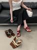 Retro square-heeled sandals one-word high heels French elegant cool slippers one-pedal open-toed high-heeled slippers