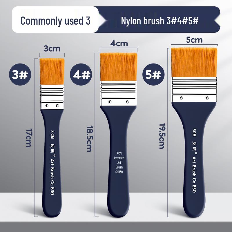 Flat Nylon Paintbrush for Oil, Acrylic, Gouache, Watercolor - Beginner Painting Tool