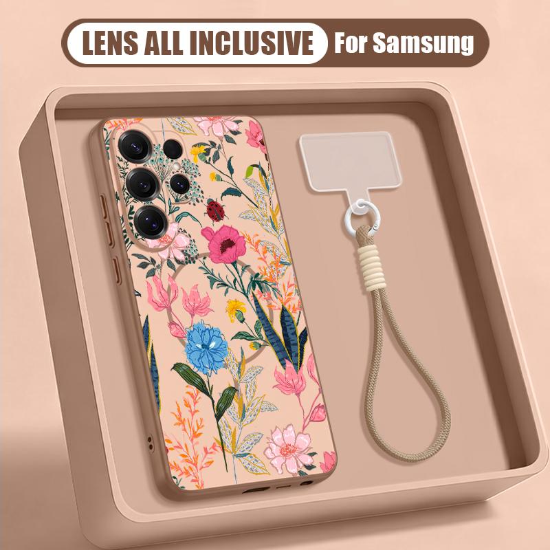 White Flower Pattern Case For Samsung S26 Ultra S25 FE S24 S24 Plus A57 A37 A17 A56 A36 A16 A55 A35 A15 A54 5G Hybrid Magnetic Matte Cover