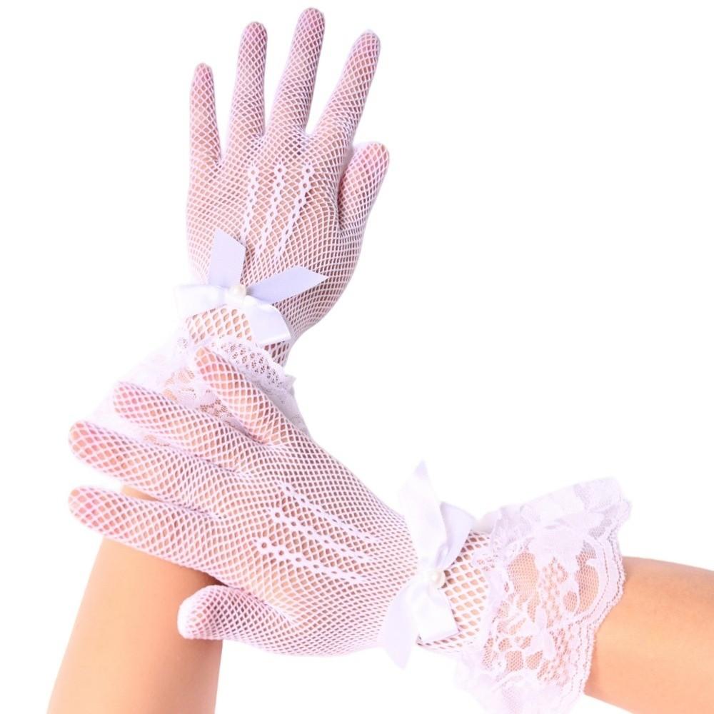 Bow Fishnet Mittens Five-finger Wedding Gloves Fashion Women Driving Gloves Summer
