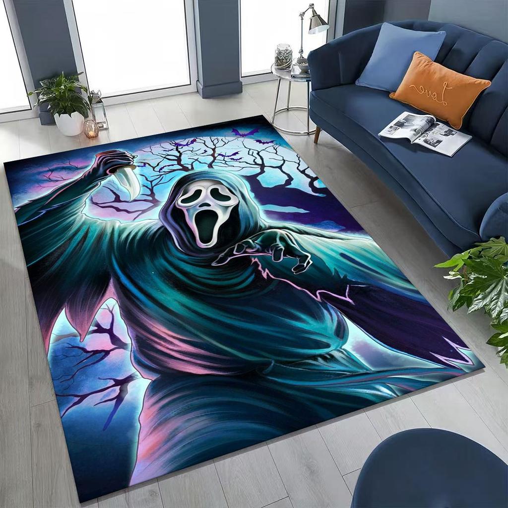 Horror Characters S-Scream Ghost Face Rug for Bedroom Living Room Sofa Home Doormat Decor, Large Kids Play Non-slip Floor Mat