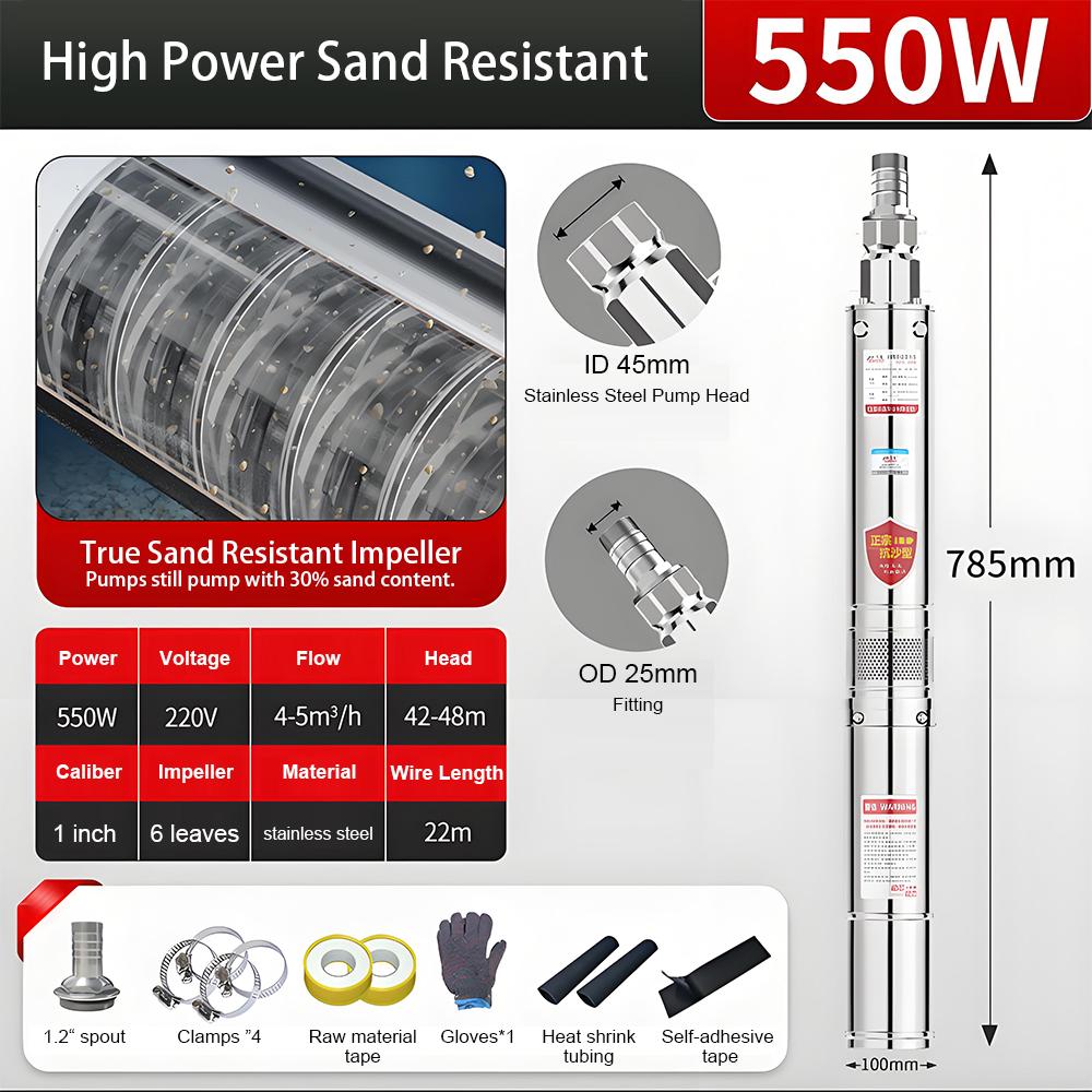 High-Performance Deep Well Pump Submersible Pump 220V High Head High Flow Household Deep Water Well Sump Pump Water Pumps