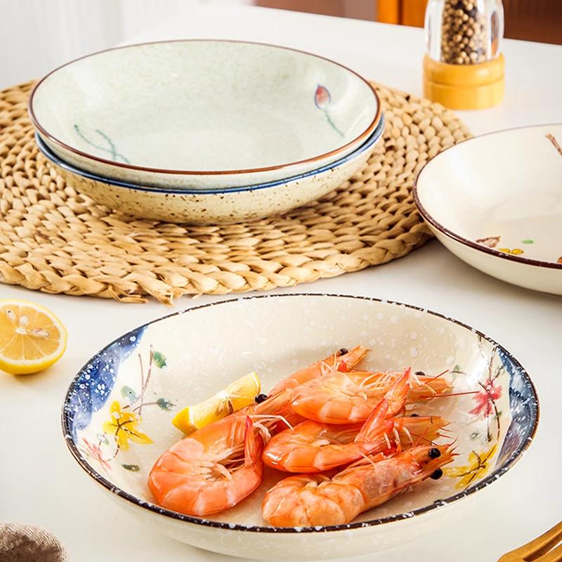 Modern stílusú kézzel festett kerámia tányér kreatív kör alakú gyümölcssalátás tányérok otthoni délutáni teázáshoz desszertes tányér retro étkészlet