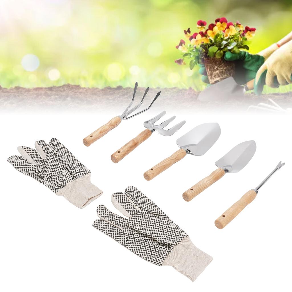 Garden Tool Set, Stainless Steel Shovel, Trowel,   Pull , Fork Rake with Gloves, Garden Tools for Garden, Patio, Farm