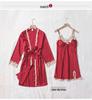 Women's Summer Silk Pajama Set: 5-Piece Long Sleeve, Lace Trim Camisole, Shorts & Pants