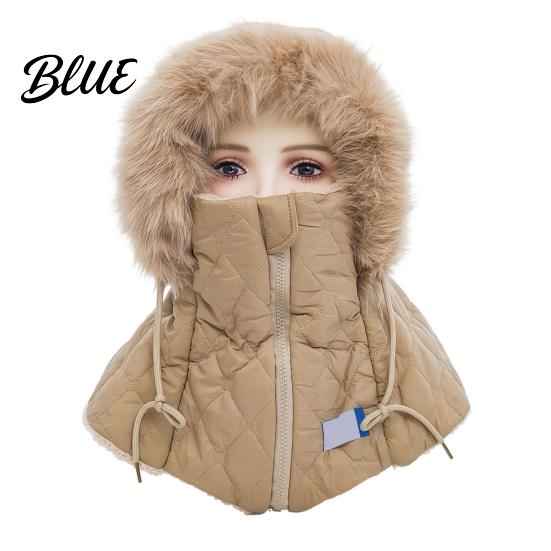 Quilted Hat for Hood Zipper Balaclava Hat Women Winter Cold Weather Face Mask Closure Fuzzy