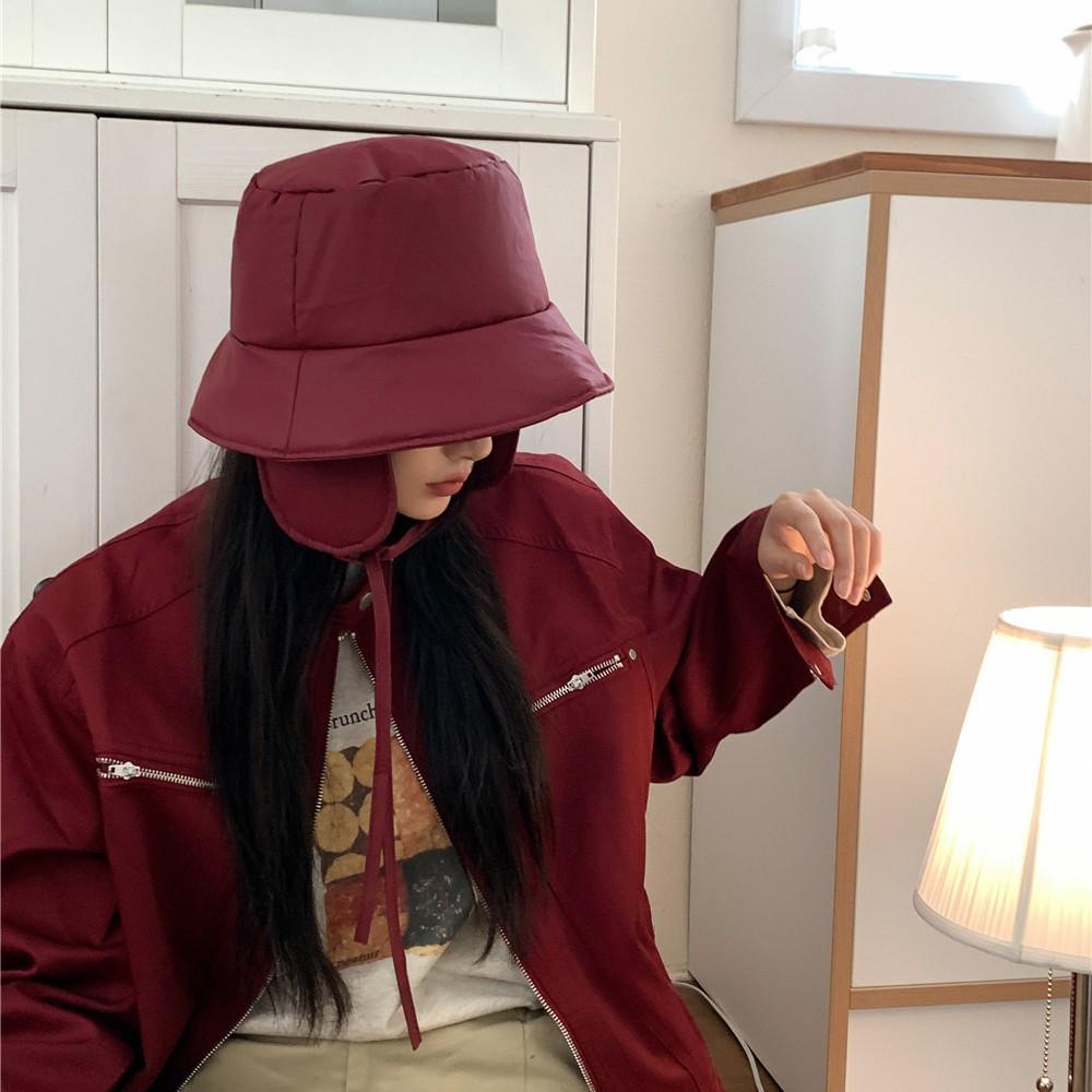 Autumn and Winter Bucket Hat Extended Ear Hat Winter Casual Versatile Lace-up Cycling Warm Thickened Basin Hat