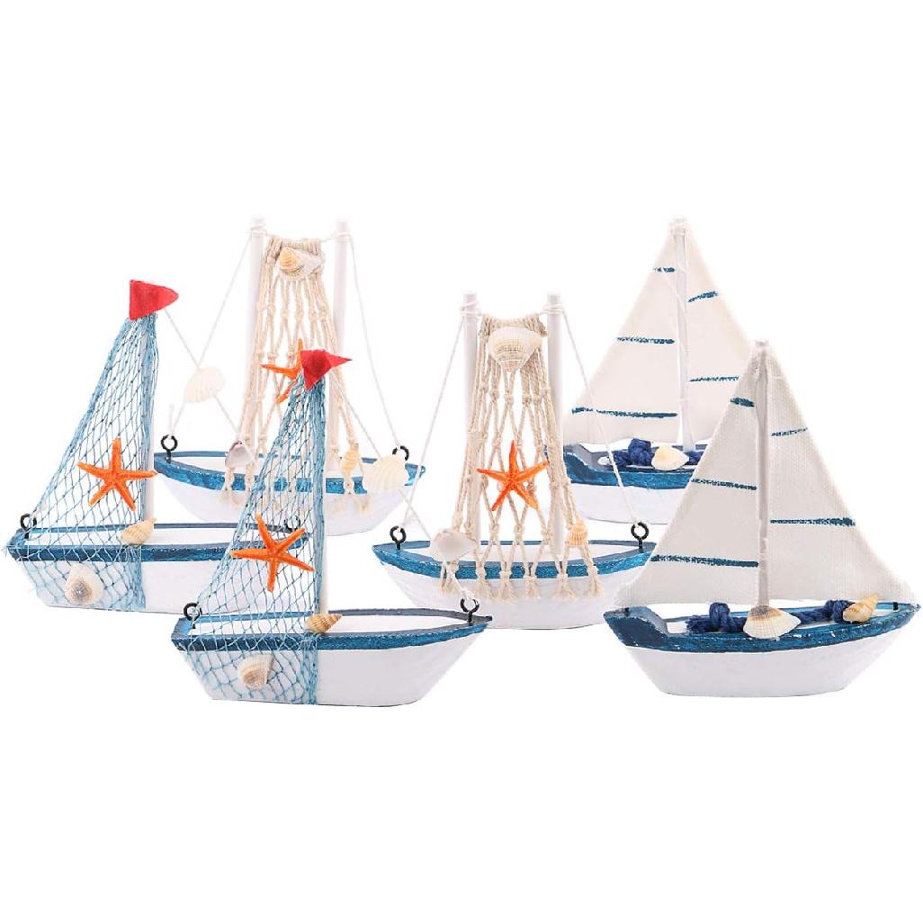 Dedoot Wooden Miniature Sailing Boat, Miniature Mini Sailboat Model Home Decor Set, Pack of 6 Sailboat Decor Sailboat Model Decoration 4.9X 4.3 x 1.2