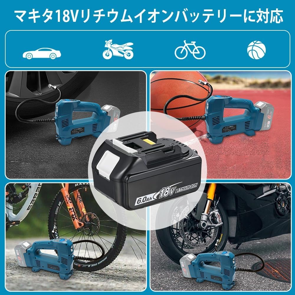 Waitley Electric Air Pump for Makita Rechargeable Cordless Air Fast LED LCD Digital Four for Nozzle Compatible with Makita 18V Unit 18V, Compressor,