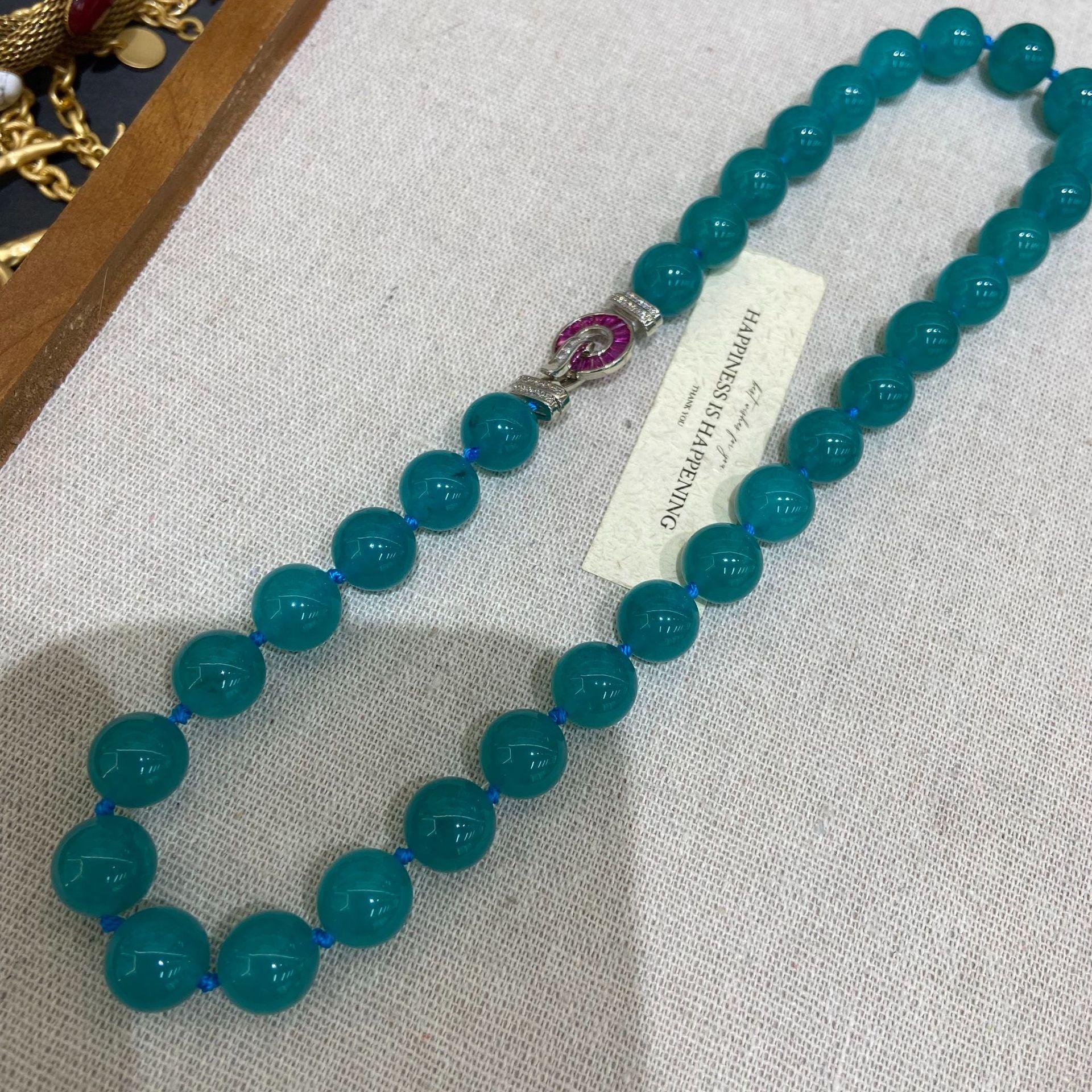 Medieval Vintage10M Large Particle Dark Blue Blue Enchantress Imitation Blue Chalcedony Necklace, Knotted Collarbone Chain