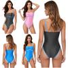 Women Satin Bodysuit Swimwear Color Blocking Edges Square Neck Adjustable Straps One Piece Bathing Suit for Beach Vacation Summer Pool