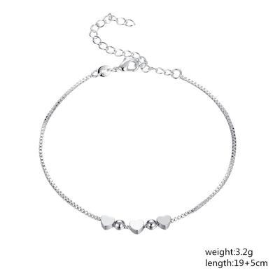 Bracciale e cavigliera a cuore di pesca a forma di cuore spazzolato placcato argento S925 a forma di cuore