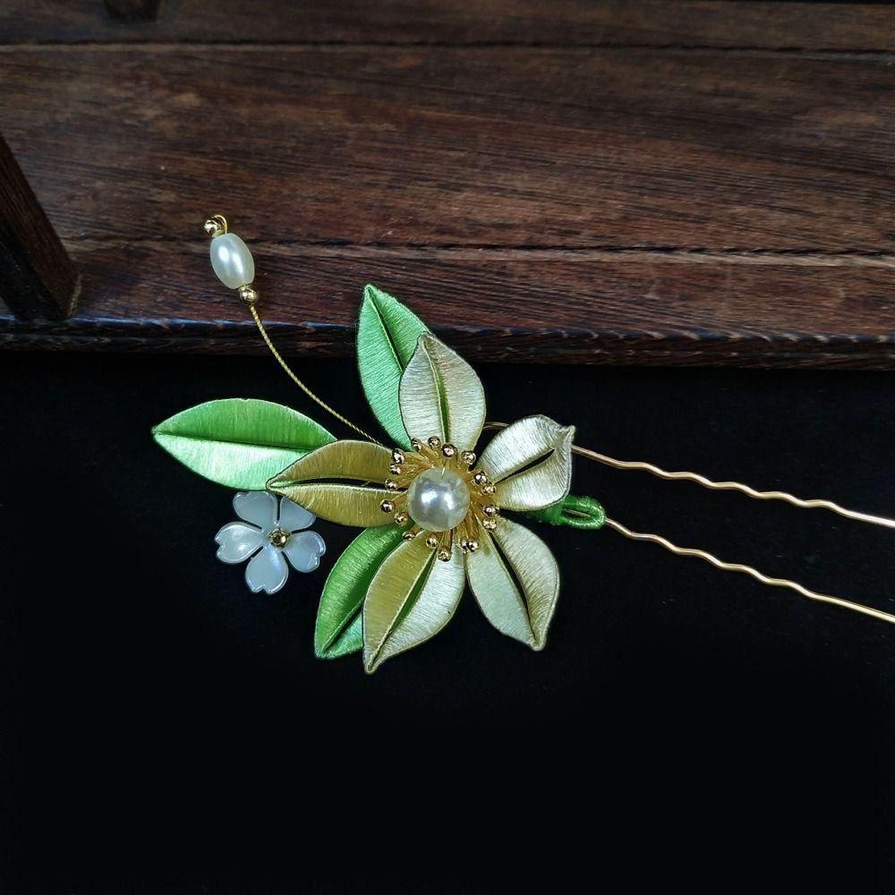 Hair Comb Velvet Flower Hair Clip U Shape Hanfu Headwear  for Women