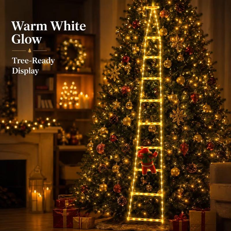 Weihnachtsbeleuchtung USB Leiter Lichterkette 6/8 Sprossen Weihnachtsmann Kletterdeko 8 Modi für Innen Außen Veranda Fenster Baum Party