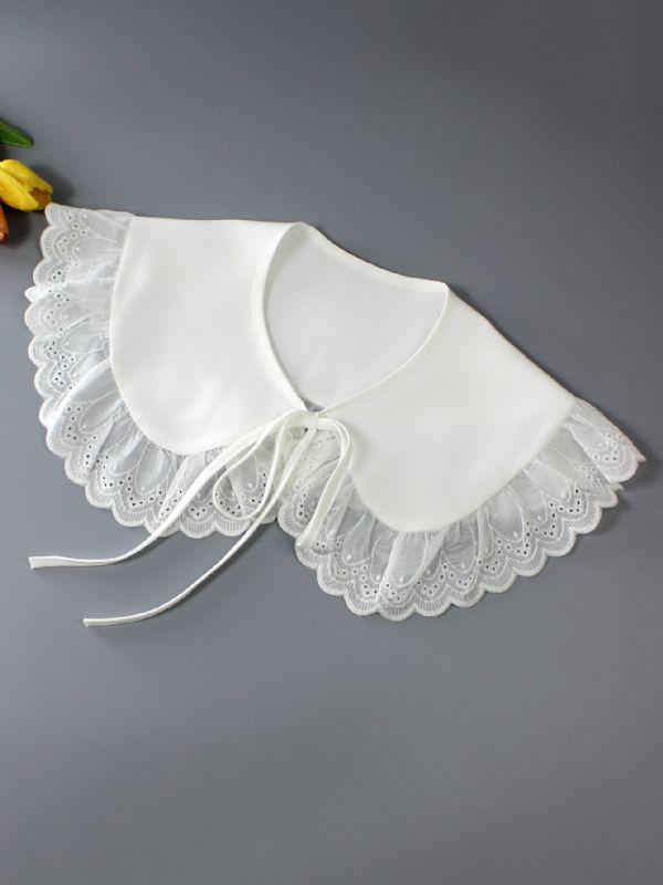 Korean Style Versatile Lace Trim Shawl Collar Sweater Shirt with Embroidered Water-Soluble Fake Collar белый