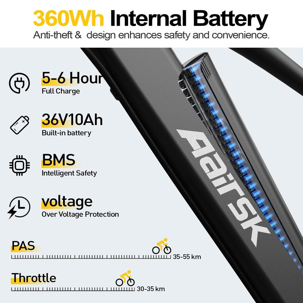 Electric Bike for Adult Aairsk GT300 24inch 36V10AH Battery
