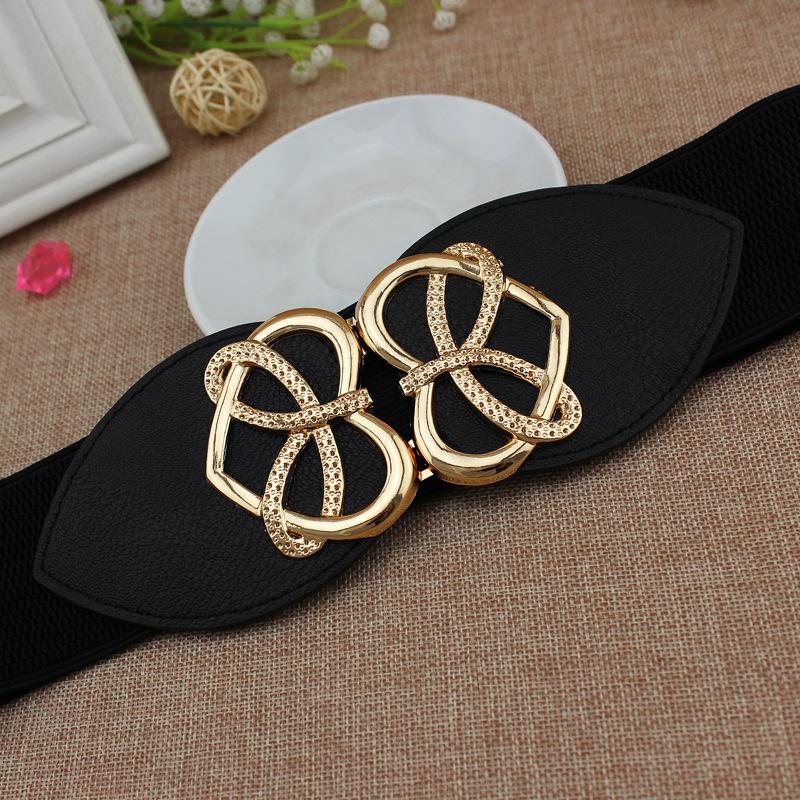 Down Jacket Decorative Belt Women'S Bright Gold Love Pair Buckle Elastic Belt Dress Wide Waist Seal Three Sizes