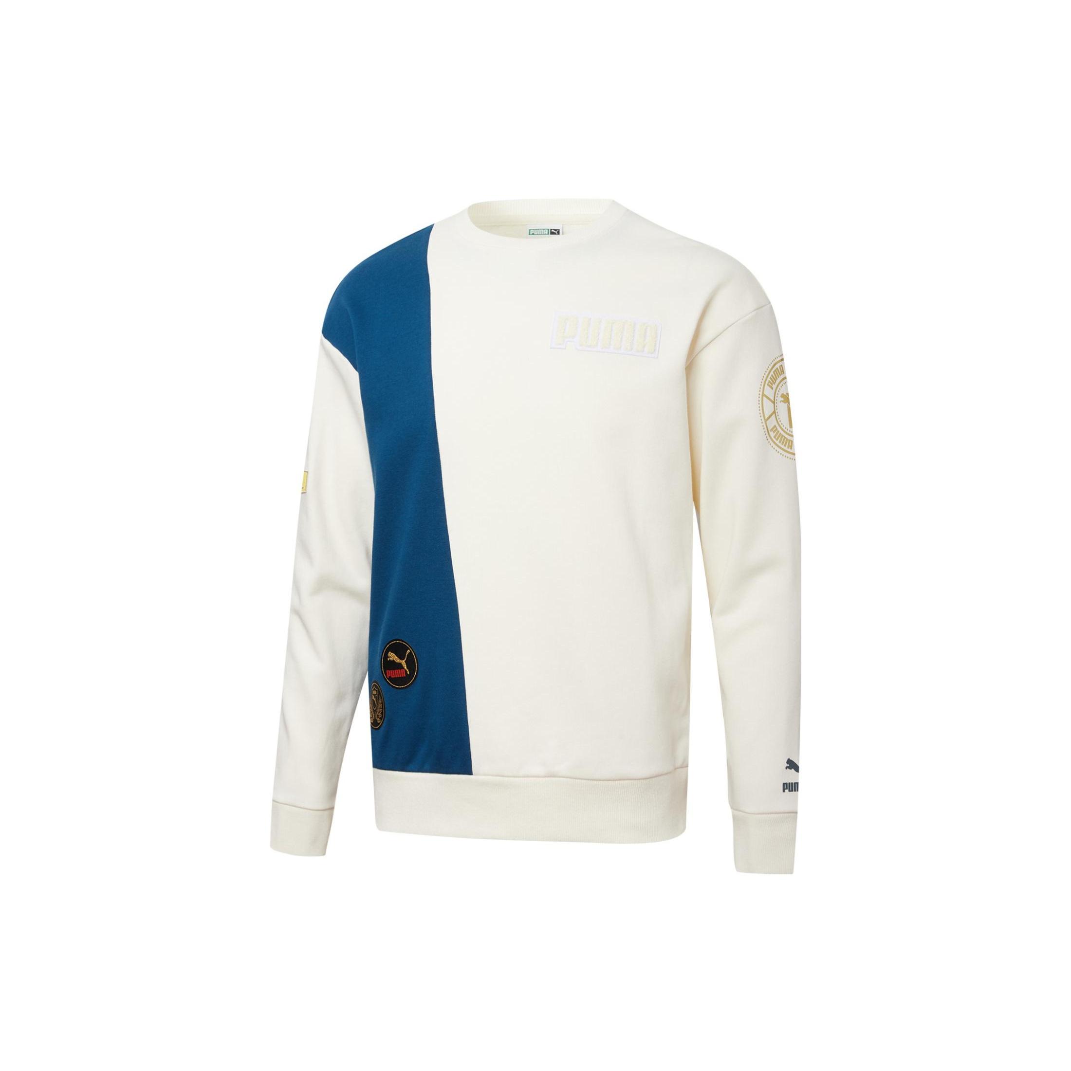 PUMA Mix Badge Long Crew Sweater  White  Men s 537008-65 XL