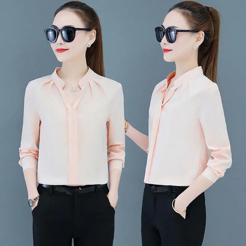 Women's Spring and Autumn Solid Color Long-sleeved Bottoming Shirt Casual Style Thin Blouse