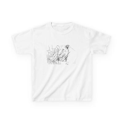 Lioness and Her 2 Cubs Sketch Kids T-Shirt | Black Line Art Mother's Day