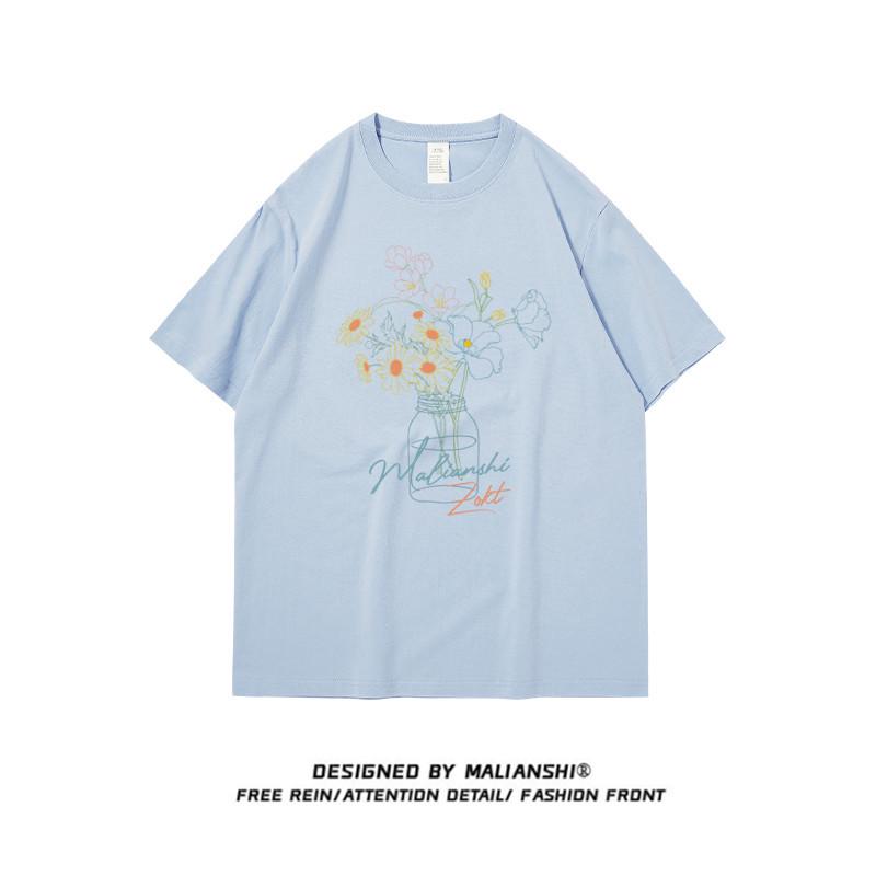 Women's Plus Size American Retro Cotton Short Sleeve T-Shirt - Loose Fit, Unique Painting Design, Perfect for Couples