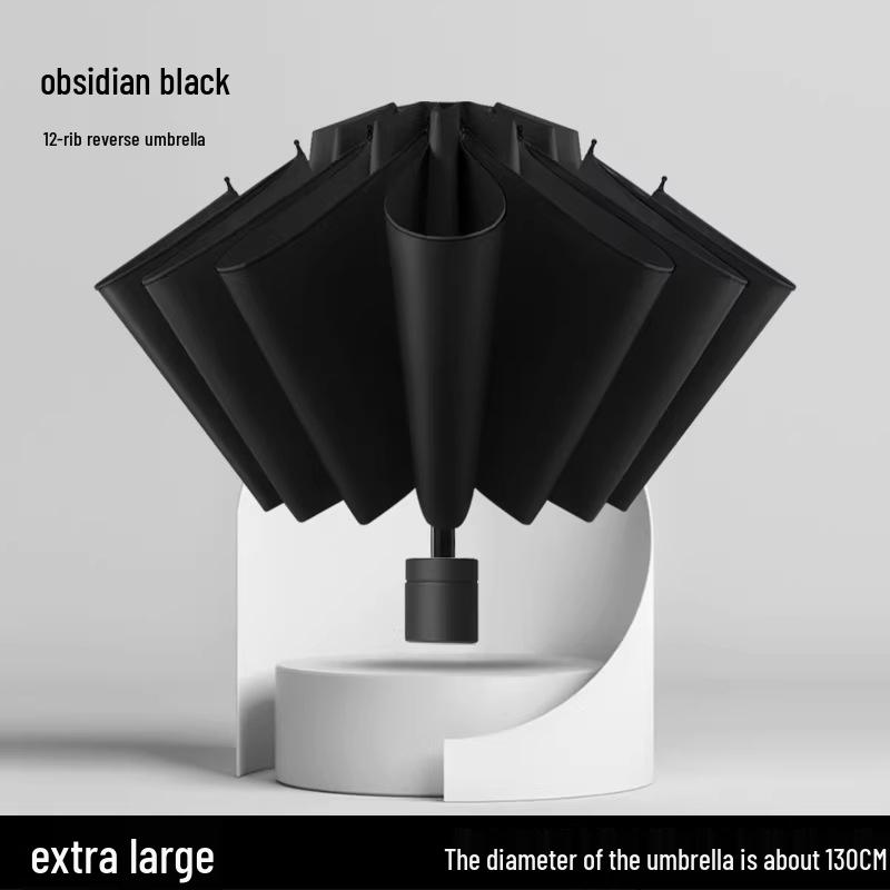 Twelve-Rib Thickened Reversible Umbrella - Large Folding Dual-Use for Rain & Sun Protection