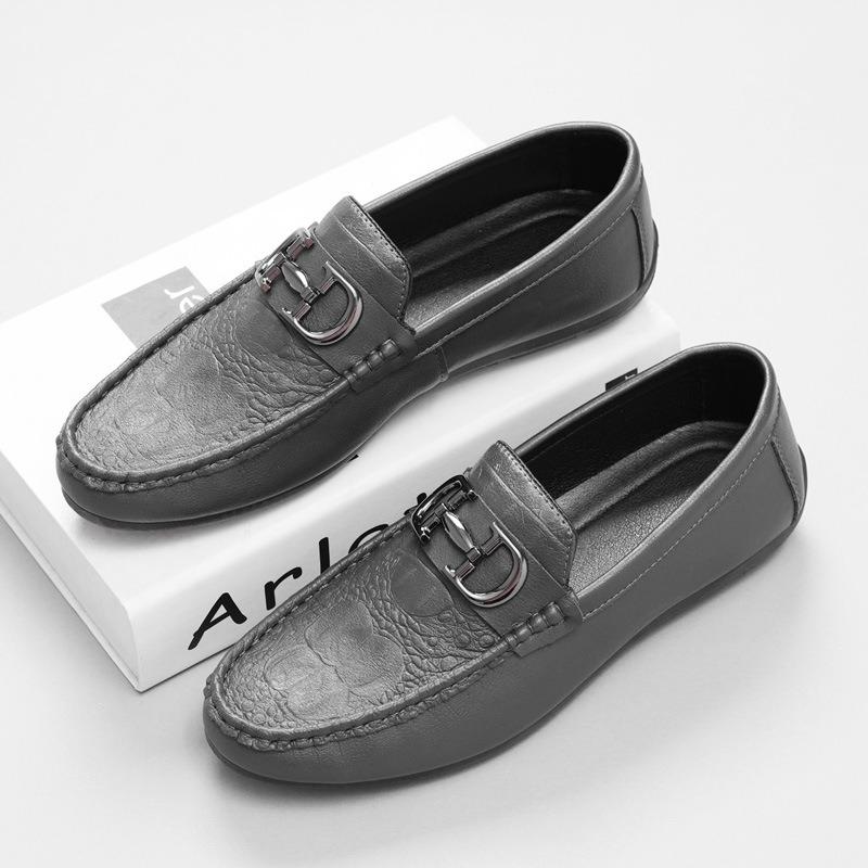 

Spring new Doudou shoes men s one-pedal foot cover lazy business casual leather shoes 44 серый