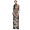 Damen Frühling und Sommer Mode Persönlichkeit Mesh Print Perspektive High-Neck Slim-Fit Kleid