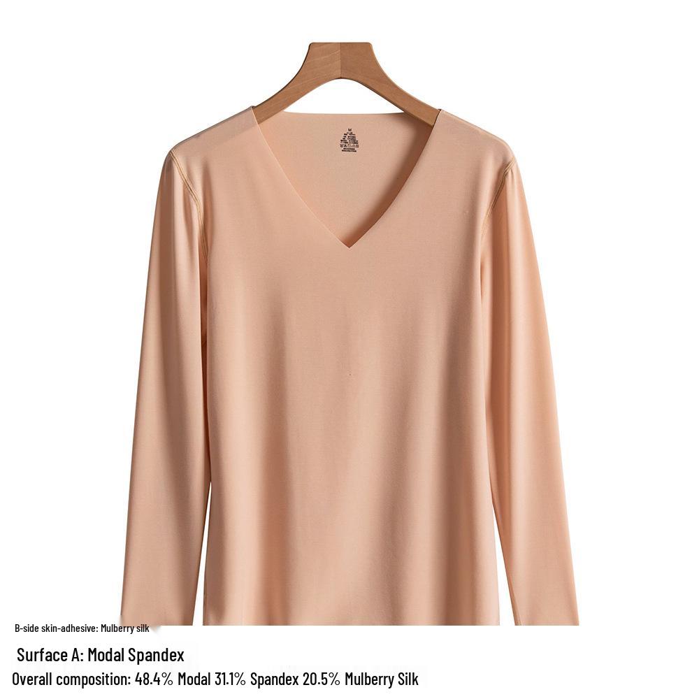 2025 Autumn Slimming Round Neck Silk Wool T-Shirt - Warm, Skin-Friendly, Solid Color
