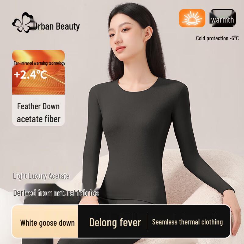 Women's De-Velvet Thermal Underwear Set with Silk & Down Blend
