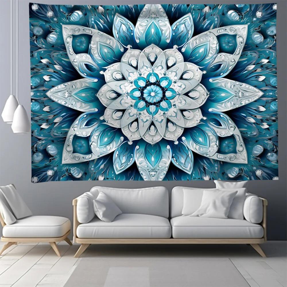 Blue Mandala Flower Pattern Hanging Cloth Home Wall Decoration Tapestry Bedroom Living Room Tapestry