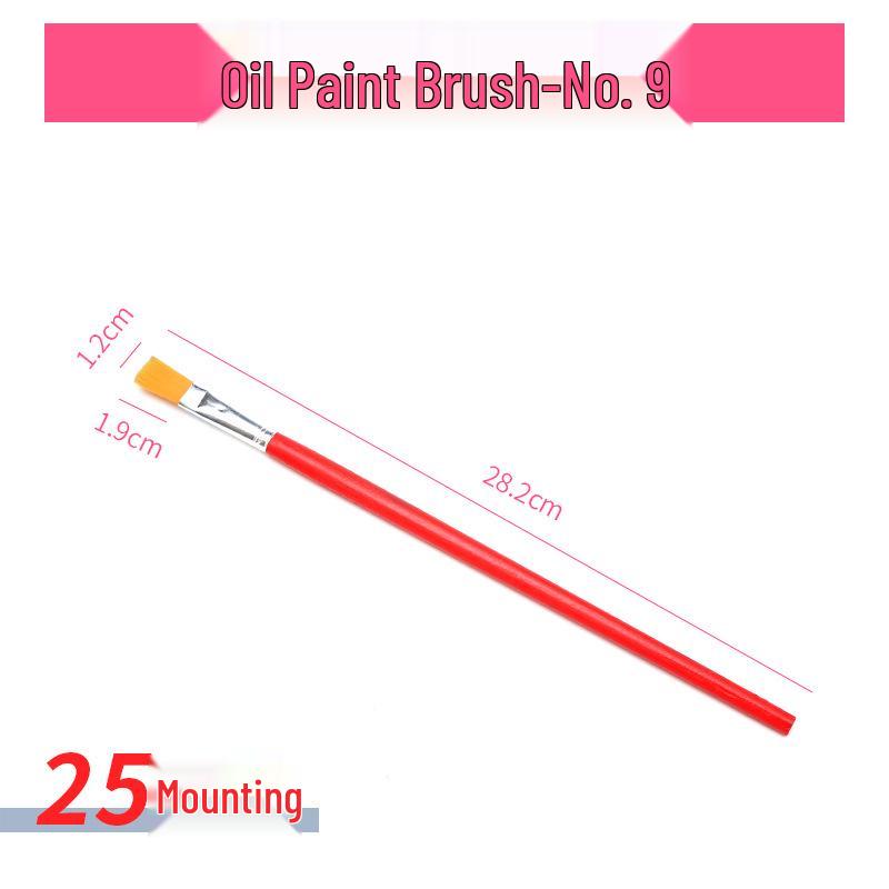 Red Handle Nylon Hair Flat Brush for Oil & Watercolor Painting