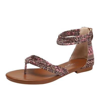 Sandalen Dames Zomer Nieuwe Dames Casual Dunne Bandjes Platte Zool Honderd Badplaats Vakantie Romeinse Schoenen