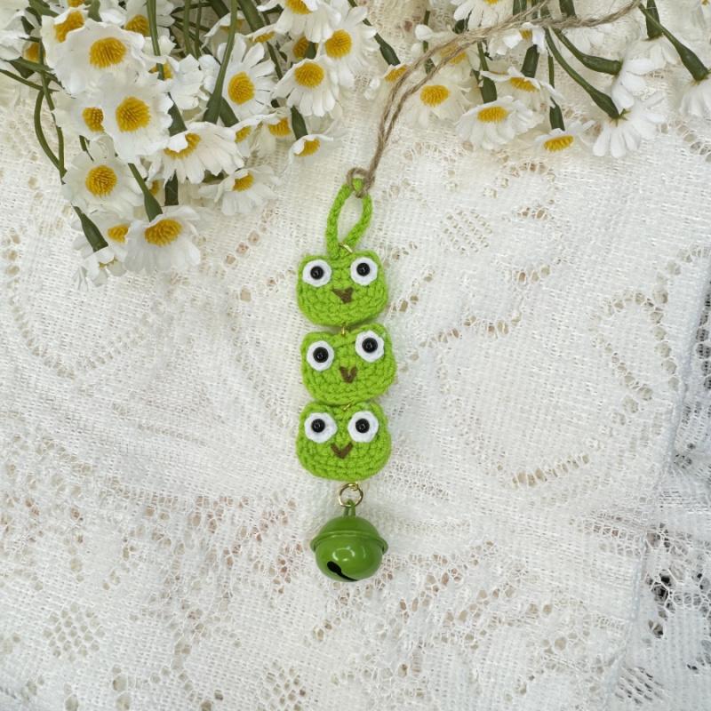 1pcCute Frog Car Hanging Decoration Handwoven3Green Frog Bell Bag Pendant Car Rearview Mirror Hanging Ornament