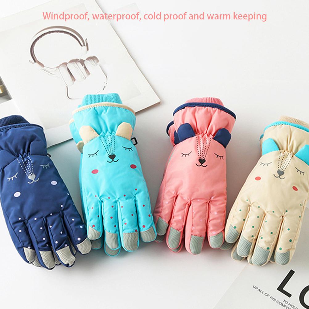 Children Winter Skiing Gloves Waterproof Windproof Non Slip Winter Warm Gloves Children Ski Mittens for Girls Boys