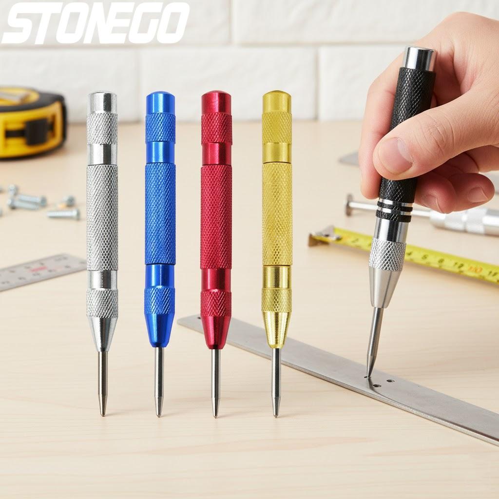 Automatic Center Punch Woodworking Metal Steel Hole Self Pin Mark Spring Loaded Dent Marker Hand Tool Carpenter