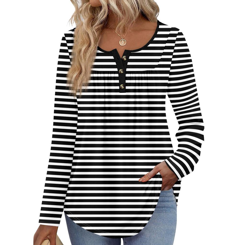 Γυναικεία Μπλούζα Τούνικ Μακρυμάνικη Φαρδιά Μπλούζα Καθημερινή Oversized Μπλούζα Πλισέ Τούνικ Κουμπωτή Καθημερινή Γυναικεία Μπλούζα με Μοτίβο