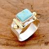 Ethnic Inlaid Imitation Turquoise Women's Ring Vintage Two Color Geometry Daily Wear Party Jewelry Anniversary Gift