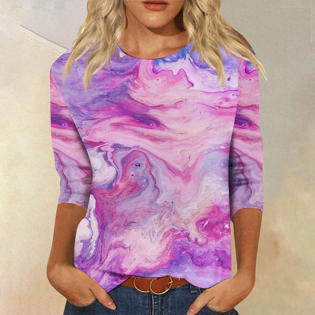 Vår och Höst Rundhals Blommönster 3D Kreativ Personlig Färgglad Tryckt Topp Trendig Casual Långärmad Dam T-shirts