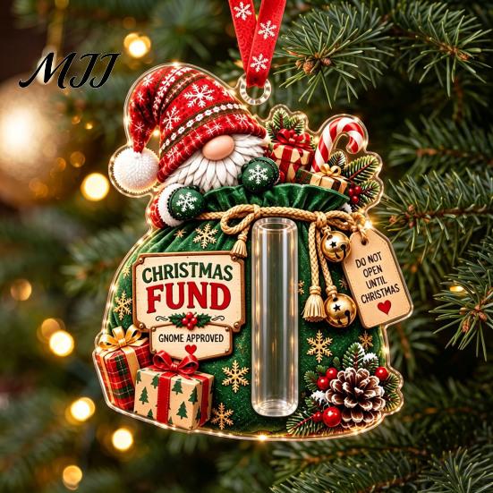 Decorative Money Hiding Ornament Gnome Christmas Cash Holder Ornament, Acrylic Hanging Pendant for Creative Gift Reveal Box Holiday Tree Decoration,