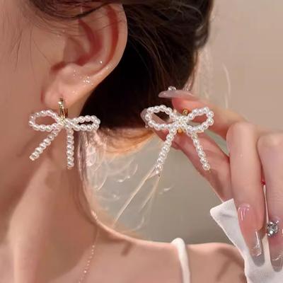 1 pár Vintage Elegantní Mašličkové Visací Náušnice Pro Ženy Dívky Temperamentní Výrazné Náušnice Svatba Šperky Dárky