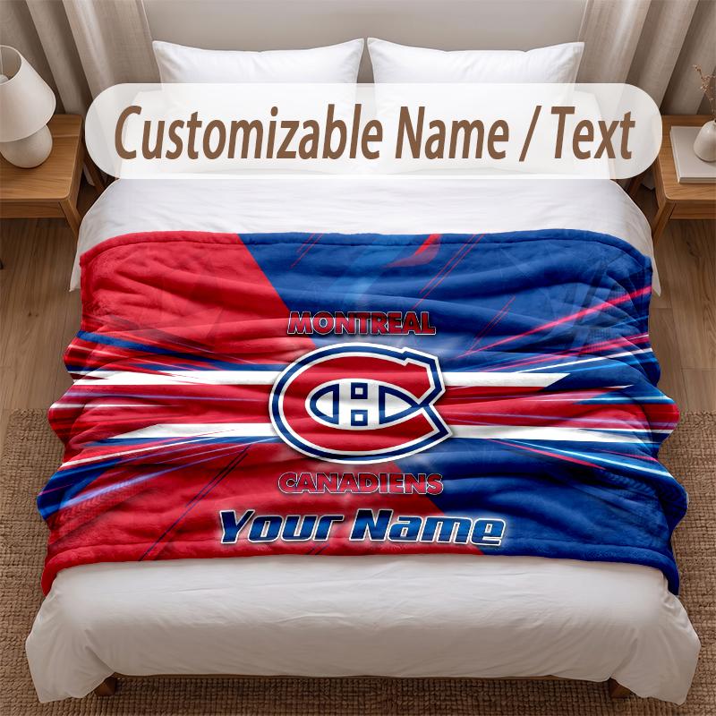 Montreal Canadiens Printed Flannel Blanket Custom Name Text Soft Warm Throw For Bedroom Holiday Gift