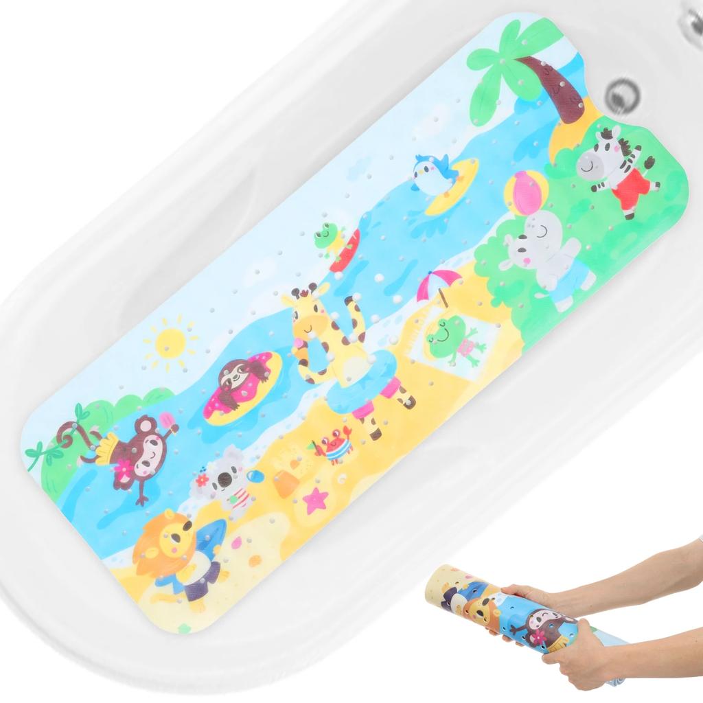 Baby Bath Mat Non Slip Baby Bathtub Mat with Strong Suction Cup 40x10cm Extra Long Cartoon Toddler Shower Bath Mats Bathroom Rug